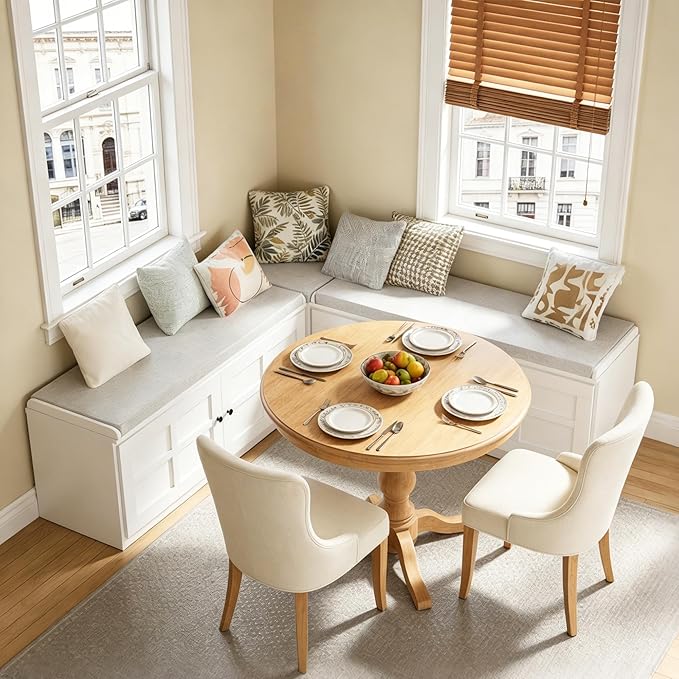 L-Shape Storage Bench with Cushion, Backless Corner Dining Nook Bench with Hidden Storage for Kitchen, Entryway, Cloakroom