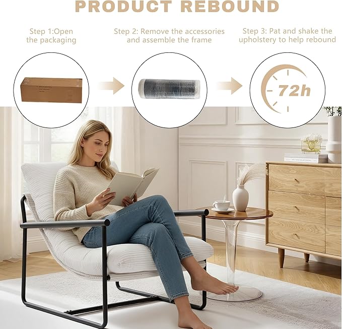 Modern Accent Chair Set of 2, Living Room Chair with Metal Frame,Upholstered Arm Chair with Soft Cushion for Bedroom Lounge Reading Room (Beige)
