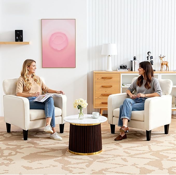 DUMOS Beige Modern Accent Chairs for Living Room, Corner Chairs for Adults, Reading Chair with Armrest and Backrest, Comfy Lounge Chairs for Bedroom Reception Waiting Room