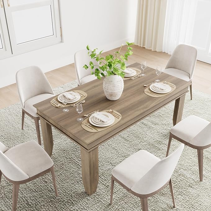GarveeHome Farmhouse Dining Table for 4-6 People, 63 in Long Kitchen Tables with Wooden Sturdy Frame, 5 ft Large Rectangular Dinner Table for Dining Room, Kitchen, Natural Oak, 63" Non-extendable