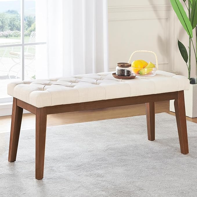 kinmars Upholstered Bench for Bedroom End of Bed,42.5-inch Entryway Bench for Living Room,Dining Bench with Padded Seat and Solid Wood Leg for Kitchen Bedroom,Indoor and Hallway