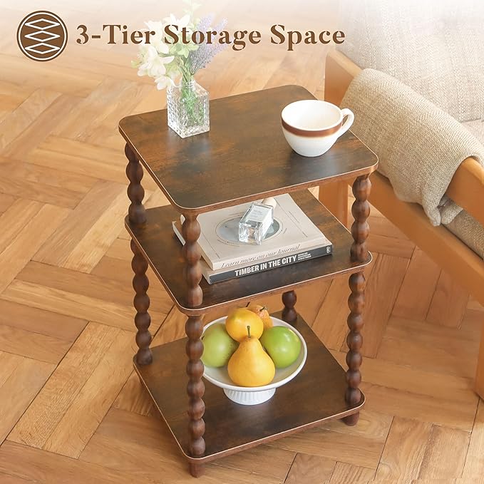 Fultyle Side Table, Small End Table with Storage Shelf, Modern Bedside Table Night Stand for Living Room, Bedroom, Office and Small Spaces (Rustic Brown)