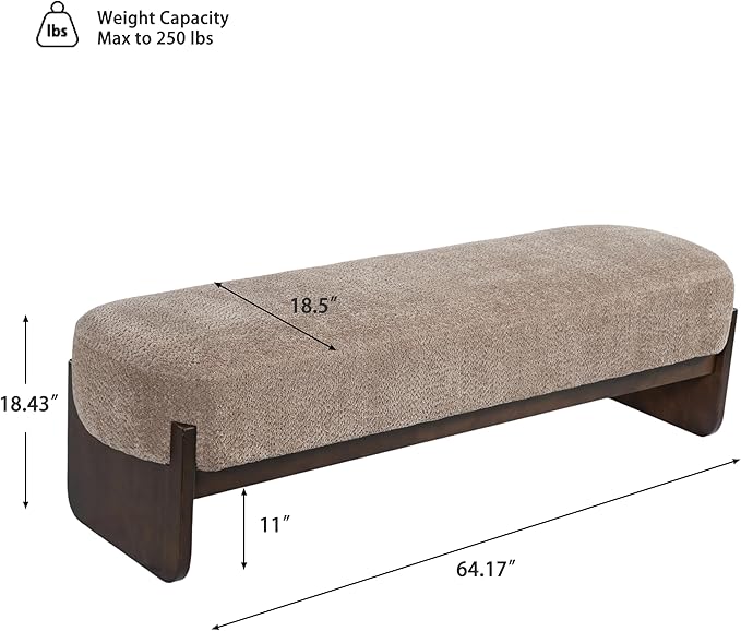 Christopher Knight Home Arden Minimalist Style Rectangular Loop Yarn Fabric Ottoman Bench, Rubberwood Frame, Entryway Bench, Living Room Sofa Extra Seat, End of Bed Footstool, Brown+Brown