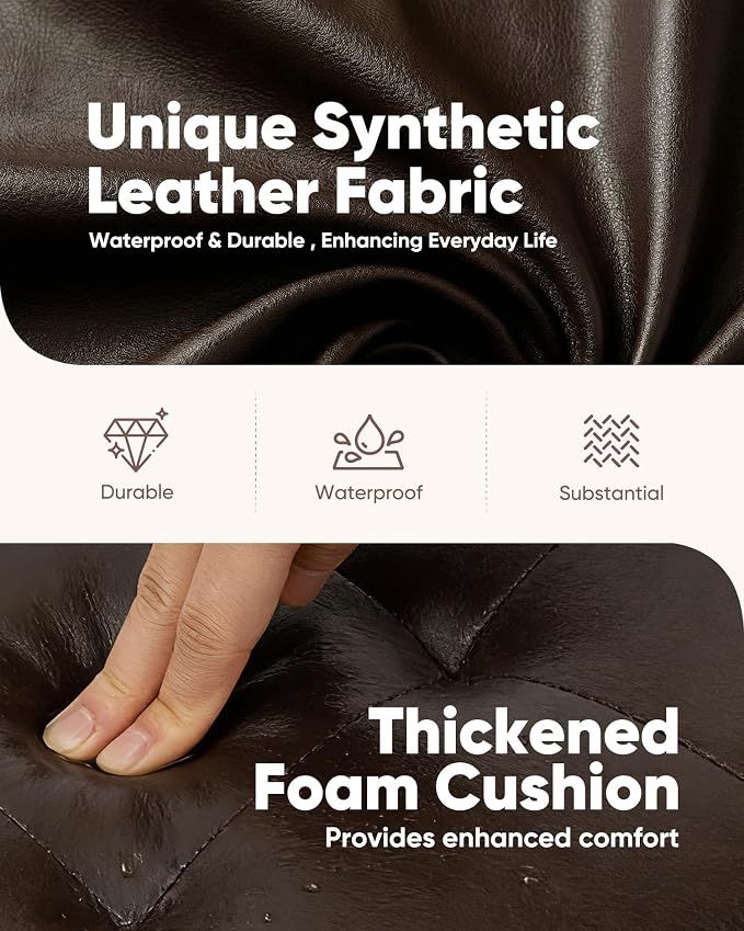 B FSOBEIIALEO Storage Ottoman Small Cube Foot Rest Seat Faux Leather, Brown 12.6"X12.6"X12.6" (2 Pack)