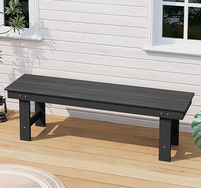 SERWALL 2-Person Outdoor Bench Backless, HDPE Outdoor Benches Weatherproof, 660 Lbs Weight Capacity, Poly Lumber Patio Furniture for Garden, Porch and Park, Black