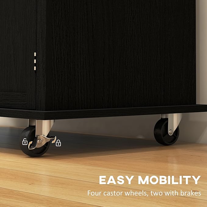 HOMCOM Kitchen Island Cart with Solid Wood Top, 44" Mobile Kitchen Island Table on Wheels with Storage Cabinets, 2 Drawers, Adjustable Shelves, Spice Rack & Towel Bar for Dining Room, Distressed Black