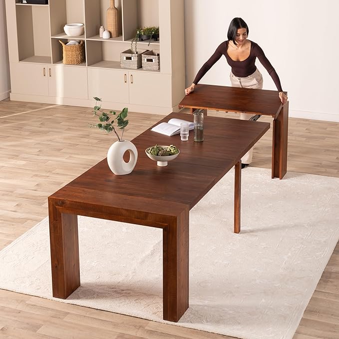 Transformer Table - Solid Wood Extendable Dining Table, Seats 2-12, Expandable Dining Room Table, Space-Saving Furniture, Kitchen and Dining Room Furniture (Red Oak, Table + Bench)