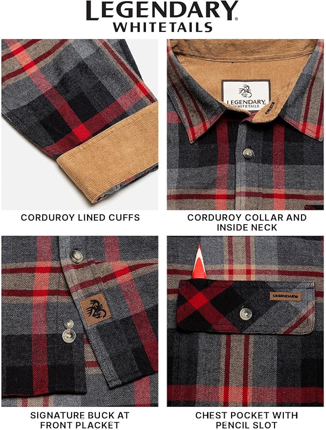 Legendary Whitetails Mens Long Sleeve Button Down 100% Cotton Flannel Shirt