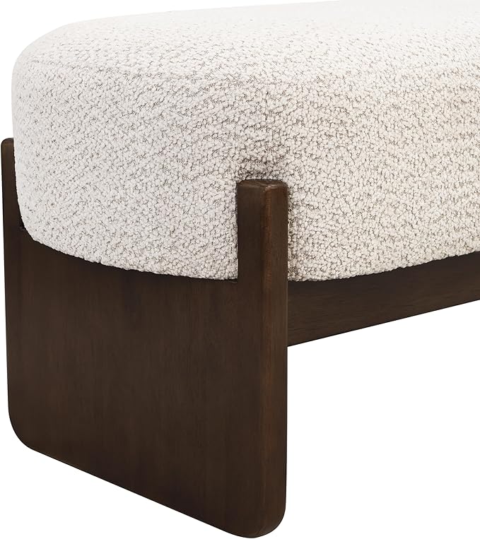 Christopher Knight Home Arden Minimalist Style Rectangular Loop Yarn Fabric Ottoman Bench, Rubberwood Frame, Entryway Bench, Living Room Sofa Extra Seat, End of Bed Footstool, Beige+Brown