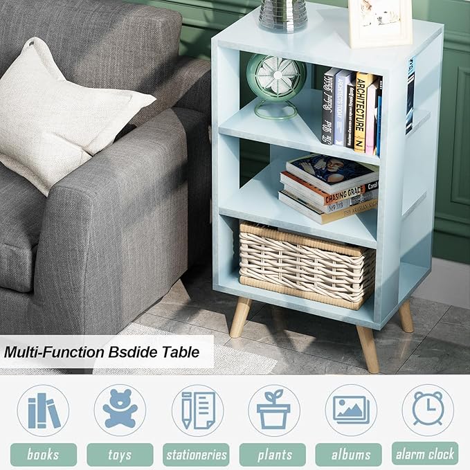 Aenuert Night Stand, Blue Nightstand, Modern End Table with Open Storage, 3-Tier Nursery Bedside Table for Small Space, Living Room, Bedroom