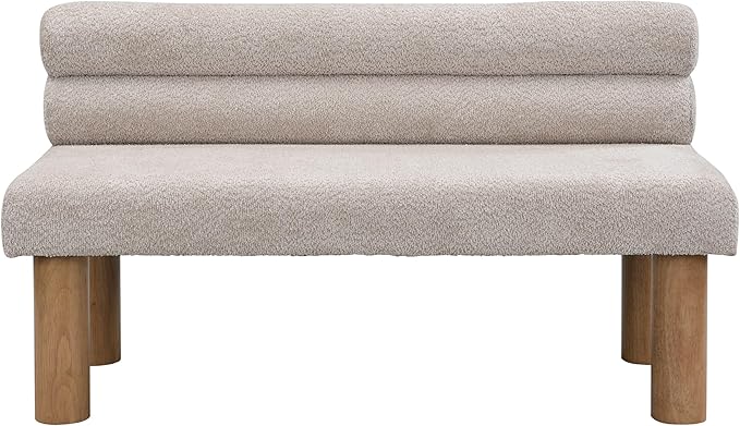 GDFStudio Upholstered Boucle Dining Bench with Backrest Farmhouse Entryway Bench with Rubber Wood Legs Long Indoor Bench for Bedroom Living Room End of Bed Dining Room Seating, Light Grey