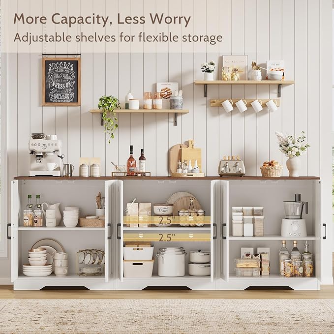 Sideboard Buffet Cabinet, Modern Farmhouse Kitchen Storage Cabinet, 94.5" Modular Accent Cabinet Coffee Station Bar Media Console Table Credenza for Kitchen Dining Room, Living Room Entryway Hallway