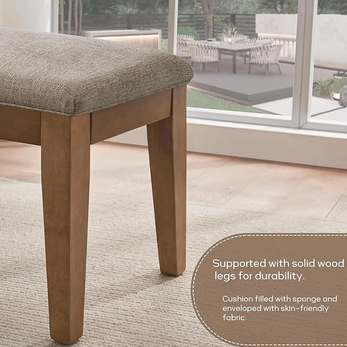 HUIMO Kitchen & Dining Room Benches, Fabric End of Bed Bench with Solid Wood, Upholstered Entryway Bench for Living Room, Bedroom (Brown)