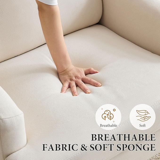 Bezseller Modern Accent Chairs Set of 2, Upholstered Reading Armchair with Wood Legs, Mid-Century Leisure Comfy Single Sofa Chair for Living Room, Bedroom, Home, Office, Beige