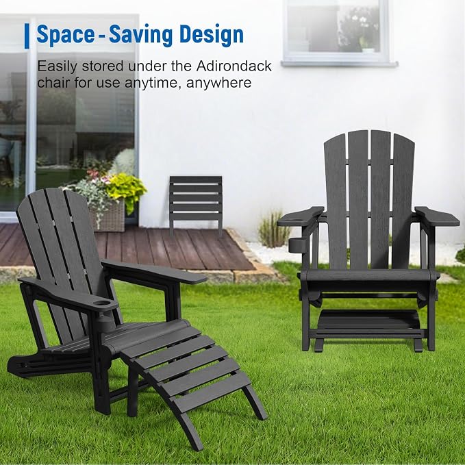 FONTOI Adirondack Ottoman, HDPE Plastic Adirondack Chair Footstool, All Weather Outdoor Footrest for Patio, Backyard, Lawn, Fire Pits, Black
