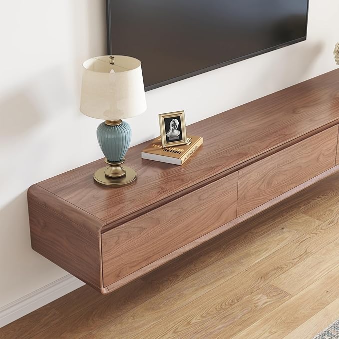 Floating TV Stand - Wall Mounted Mid Century Entertainment Center with 3 Storage Drawers, Modern Media Console Fits 65-85 Inch TV for Living Room(Walnut, 78.74", Wall Mounted (Floating))