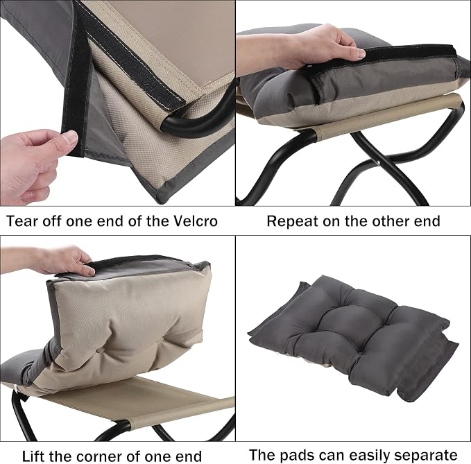 15" Foldable Foot Stool Ottoman with Metal Frame - Washable Dark Grey Upholstered Indoor/Outdoor Footrest for Living Room, Bedroom, Patio - Space-Saving Compact Design