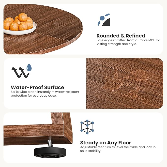 DUMOS Extendable Round Dining Table for 4-8, Modern Kitchen Oval Dinner Table with Storage Shelf, Wood Pedestal Table, Space Saving Modern Style, Brown