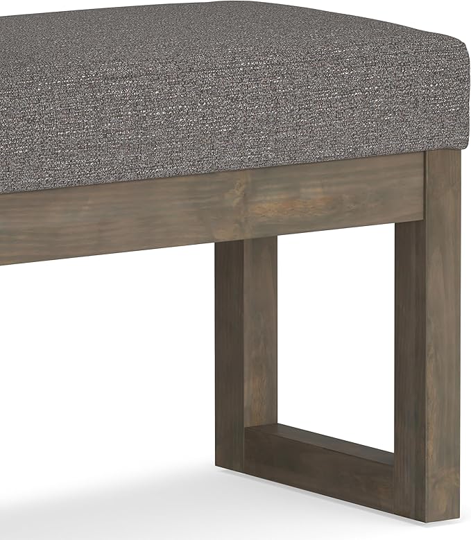 SIMPLIHOME Milltown Small Ottoman Bench - 27" Wide x 18" High Upholstered Tweed Look Fabric Rectangle Footstool Ottoman in Pebble Grey, Contemporary Bench for Bedroom with Cushioned Seat, Assembled