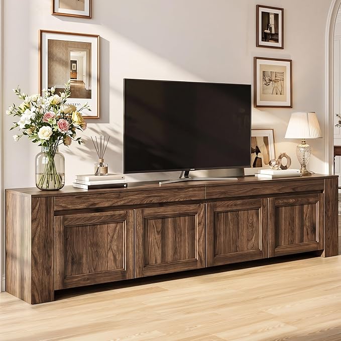 YITAHOME 80 inch TV Stand for up to 90 inch TVs, Farmhouse Entertainment Center with Storage Doors and Shelves, Media Console Table with Cable Holes for Living Room, Dark Walnut