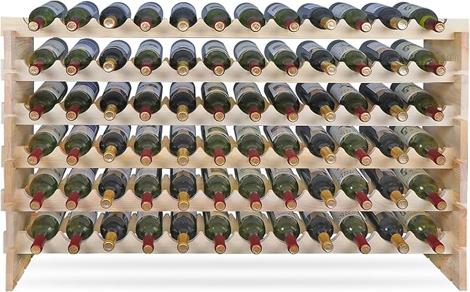 72 Modular Wine Rack, Stackable Wine Storage Rack Free Standing Floor Cellar Wine Holder Display Shelves, Solid Wood - Wobble-Free (72 Bottles)