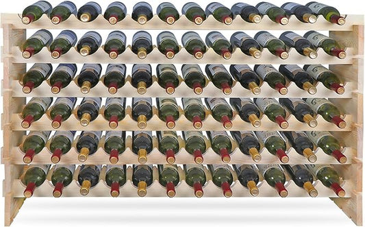 72 Modular Wine Rack, Stackable Wine Storage Rack Free Standing Floor Cellar Wine Holder Display Shelves, Solid Wood - Wobble-Free (72 Bottles)