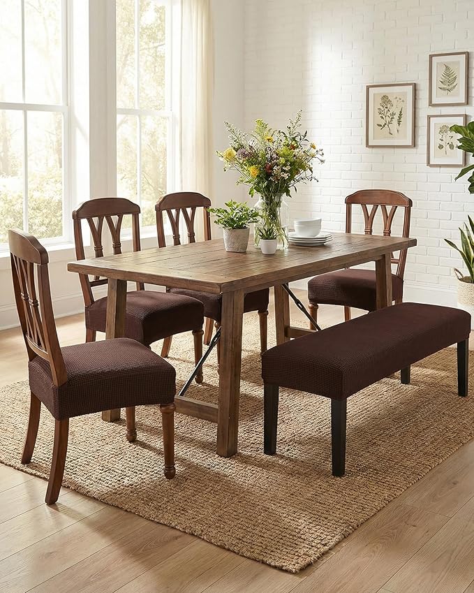 CRFATOP Jacquard Dining Room Chairs Seat Covers Set of 4 with Soft Bench Chair Cover Stretch Kitchen Chair Slipcover Washable Seat Cushion Slipcover Protector for Hotel Ceremony Banquet Wedding,B16
