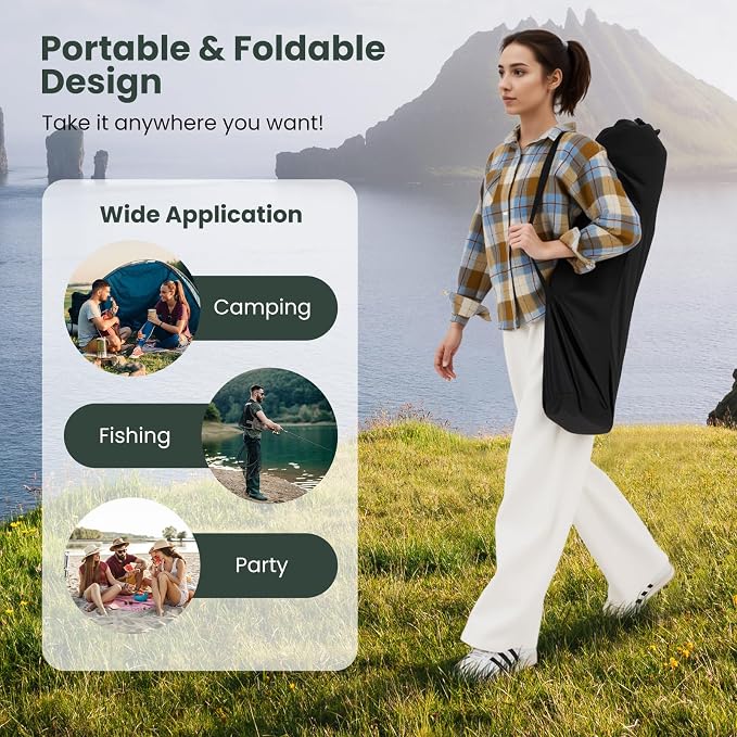 Tangkula Reclining Camping Chair, 2 in 1 Porable Folding Lawn Chair with Removable Footrest, 4-Position Adjustable Backrest, Cup Holder & Side Pocket, Carry Bag (2, Green)