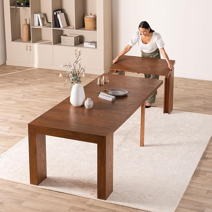 Transformer Table - Solid Wood Extendable Dining Table, Seats 2-12, Expandable Dining Room Table, Space-Saving Furniture, Expandable Dining Furniture, Brown (Table Only)