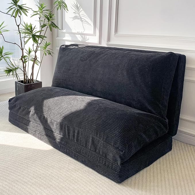 MAXYOYO Folding Sofa Bed, Extra Thick and Long Floor Sofa Convertible Sleeper Chair with Washable Cover, Floor Couch Lounge Bean Bag Bed for Living Room, Black, 39x95 Inch