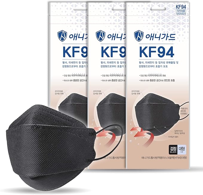 [20 Masks] KF94 Black Face Mask | 4 Re-Sealable Packs of 5 | Made in Korea