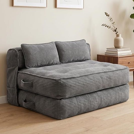 Folding Sofa Bed, Convertible Sleeper Chair with Pillow Foldable Mattress with Back Support, Portable Fold Out Chair Bed Comfy Floor Couch Lounge for Living Room Bedroom Apartment Full