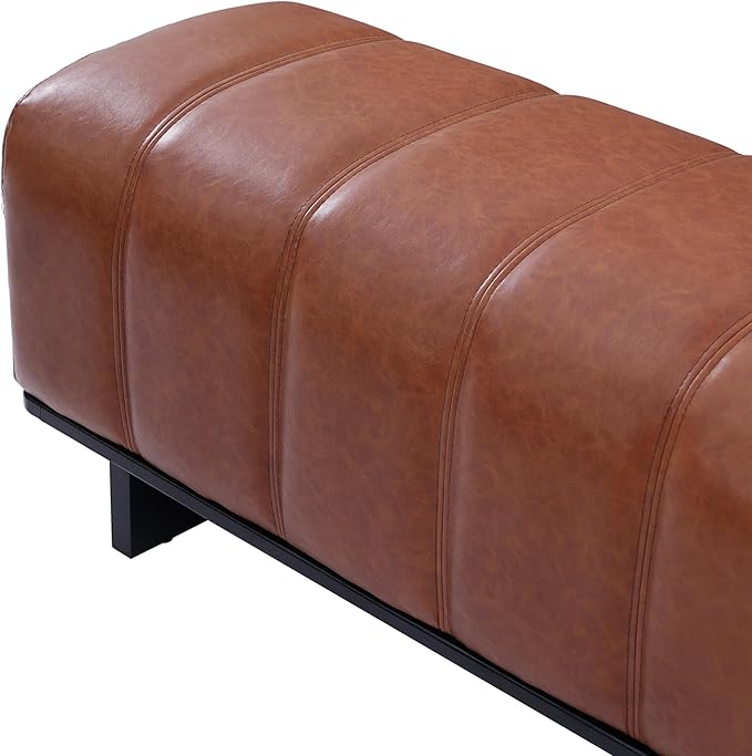 Christopher Knight Home Lamie Faux Leather Upholstered Dining Bench, Wooden Entryway Bench, Long Sofa Footstool for Living Room, Bedroom End of Bed Bench, Brown+Black
