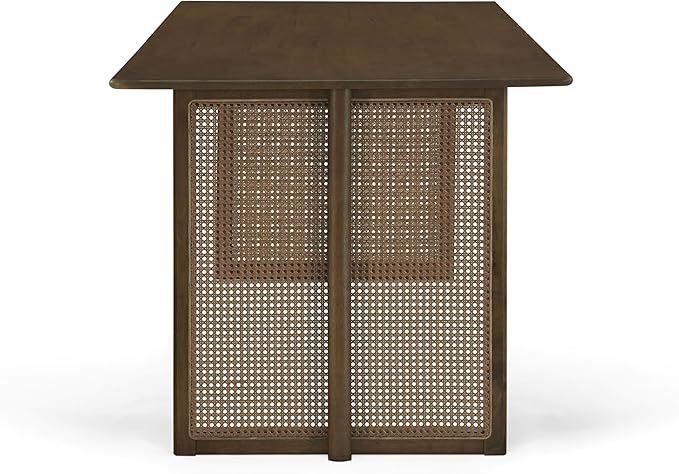 Merax Rustic Wooden Rectangular Kitchen Table with Rattan Accents Legs, Farmhouse 70.87''L Dinning Table for Living Room, Kitchen, Dining Room,800 lbs Capacity, Walnut