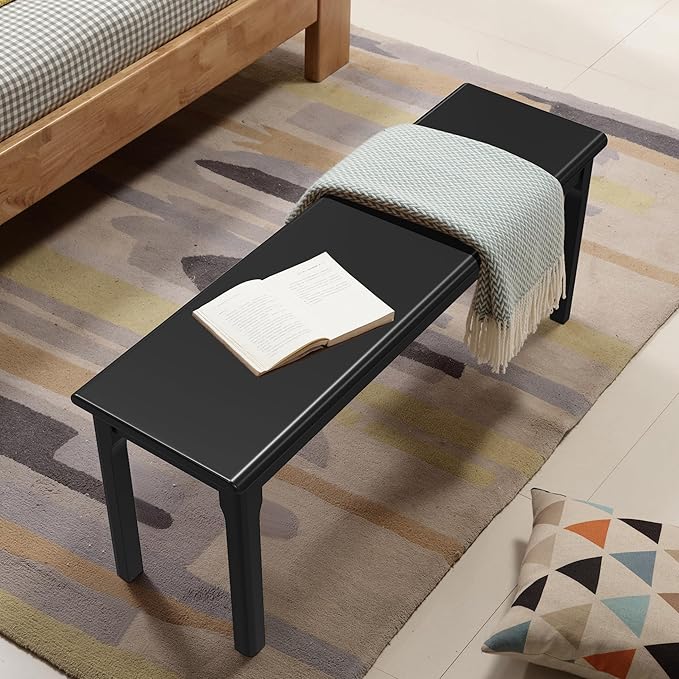 Dining Bench 39.4" Solid Oak Wooden Bed End＆Entryway Bench for Living Room Bedroom Kitchen(Black)