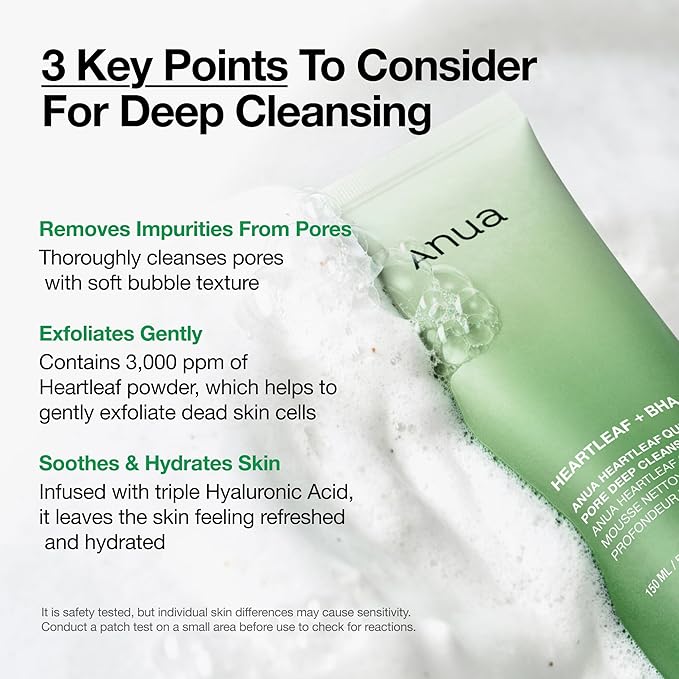 Anua Heartleaf Quercetinol Pore Deep Cleansing Foam, Face wash for Pore Refining Cleanser, Hydrating Daily Facial Cleanser For Double Cleansing, Gentle Foaming with BHA, Korean Skincare, 5.07 fl.oz.