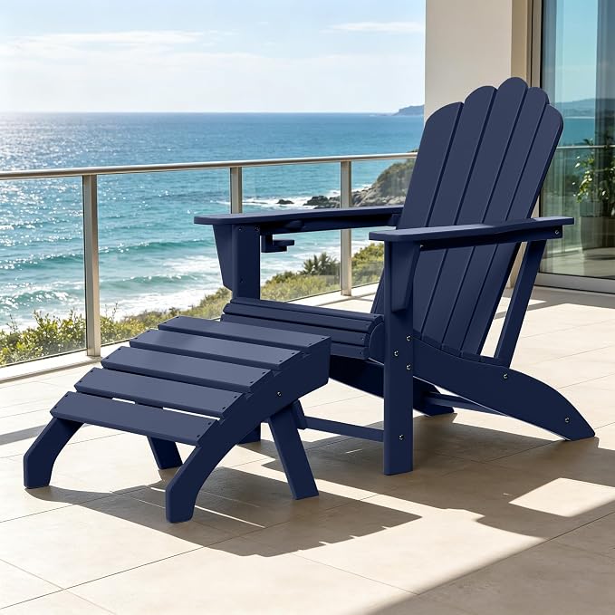 Costaelm Adirondack Chair Footrest, Patio Footstool, Ottoman Outdoor Foot Rest for Patio Waterproof, Adirondack Ottoman Patio Footstool, Navy Blue