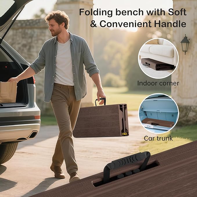 VSOAEIL 6 Foot Folding Bench, Portable Plastic Folding Bench Seat, Foldable Seat for Indoor Outdoor Picnic Camping Dining, Soccer Garden Multipurpose Entertaining Activities, Brown, 1 Pack