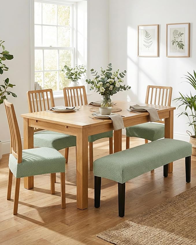 CRFATOP Jacquard Dining Room Chairs Seat Covers Set of 4 with Soft Bench Chair Cover Stretch Kitchen Chair Slipcover Washable Seat Cushion Slipcover Protector for Hotel Ceremony Banquet Wedding,B24