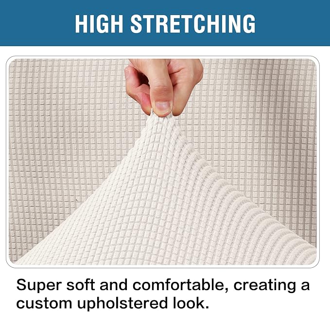 H.VERSAILTEX Ottoman Cover Slipcover Rectangle Fit Length 33"-38" Footrest Sofa Slipcovers Stool Cover Footstool Protector Covers Feature Stretch Thick Soft Jacquard Fabric Removable Washable - Ivory