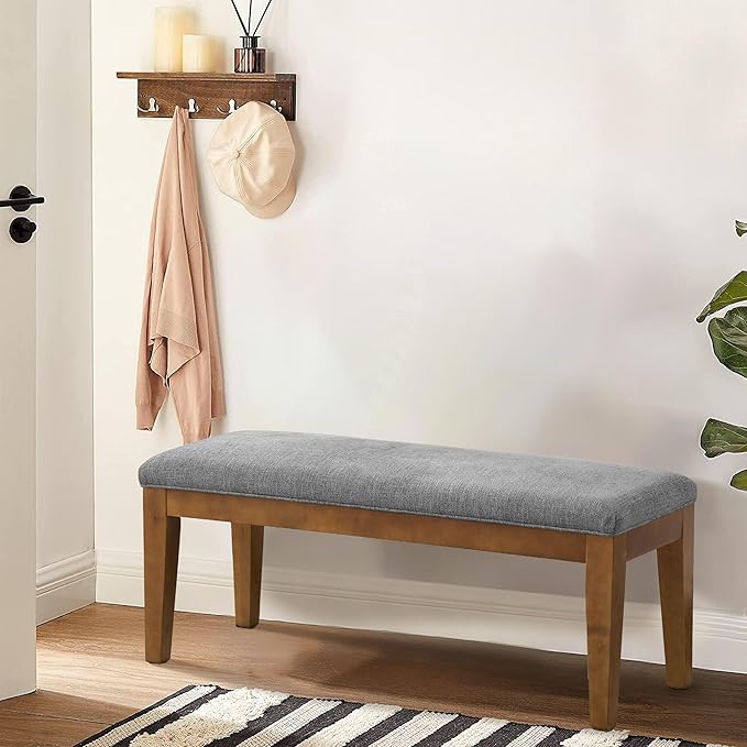 HUIMO Kitchen & Dining Room Benches, Fabric End of Bed Bench with Solid Wood, Upholstered Entryway Bench for Living Room, Bedroom (Grey)