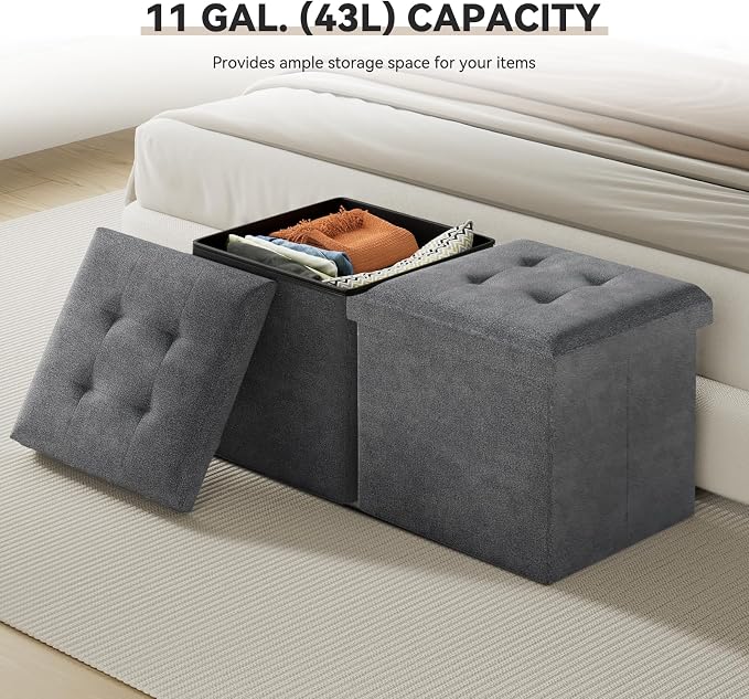 Storage Ottoman Bench, 15 Inch Ottoman Foot Rest, End of Bed Bench, Storage Chest for Living Room, Bedroom, Entryway, Gray