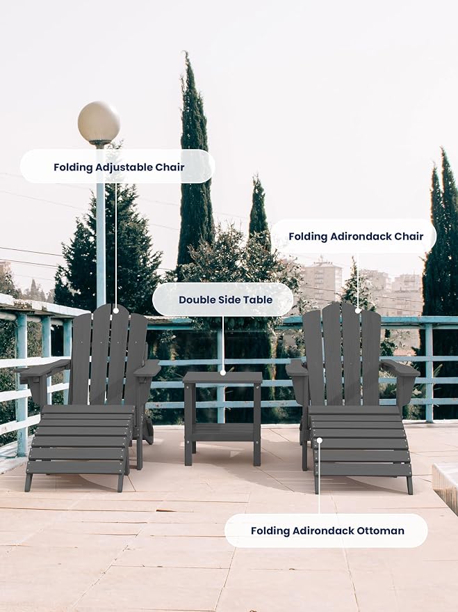 KINGYES Folding Adirondack Ottoman Set of 2 for Adirondack Chair, Grey