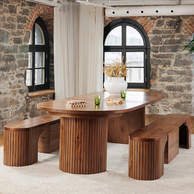 Transformer Table - Solid Wood Extendable Round Dining Table Set, Expandable Dining Table, Elegant and Functional Design, Perfect for Dining Room, Royal Brown (Table + 2 Benches)