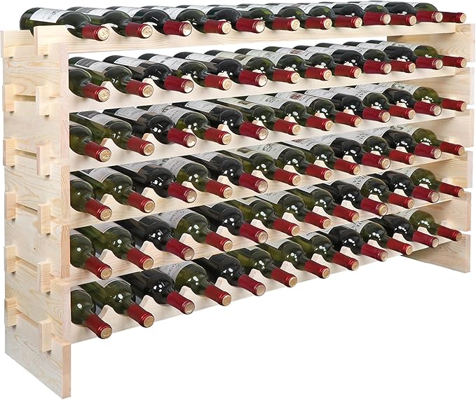72 Modular Wine Rack, Stackable Wine Storage Rack Free Standing Floor Cellar Wine Holder Display Shelves, Solid Wood - Wobble-Free (72 Bottles)