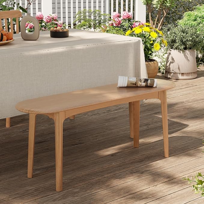 DONGMUWUEJEE 100% Solid Wood Dining Bench, Wood Bench for End of Bed with Rounded Corners, Entryway Benches for Farmhouse, Kitchen, Living Room and Plant Stand (Natural, 39.4" D x 11.8" W x 19.7" H)