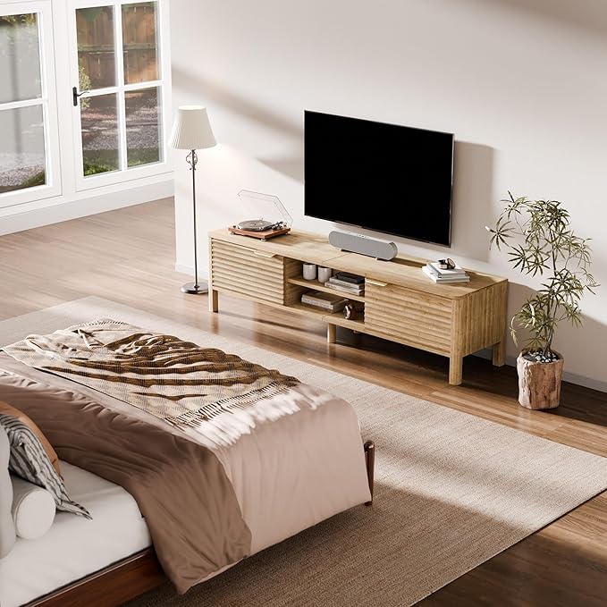 IKALIFE TV Stand for Living Room - up to 65 Inch TVs Mid Century Modern Entertainment Center with Storage and Adjustable Shelves, Media Console Table Oak 59"