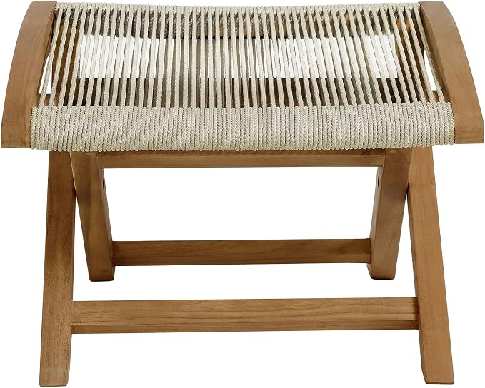 Modway Vienna Outdoor Patio Teak Wood Folding Ottoman in Natural Natural