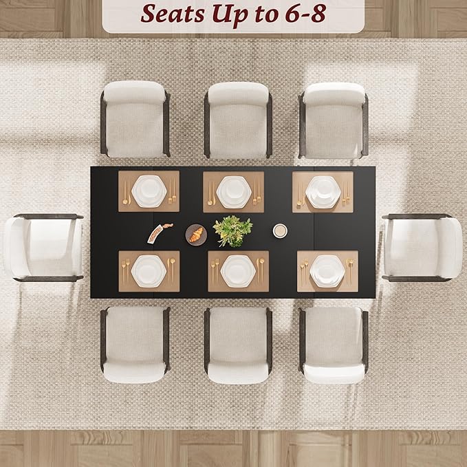 Garvee 71" Large Dining Table for 6 to 8 People, Modern Dinner Table with Unique Wooden Legs, Rectangle Dining Table for Kitchen, Dining Room & Living Room, Black