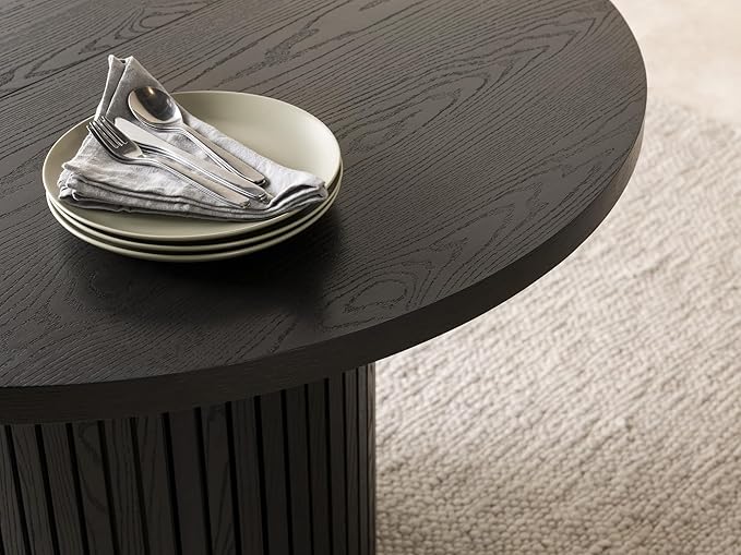 Transformer Table - Solid Wood Extendable Round Dining Table Set with 6 Chairs, Seats 2-10, Extendable Round Dining Set, Space-Saving Modern Furniture, Black (Table + 6 Chairs)
